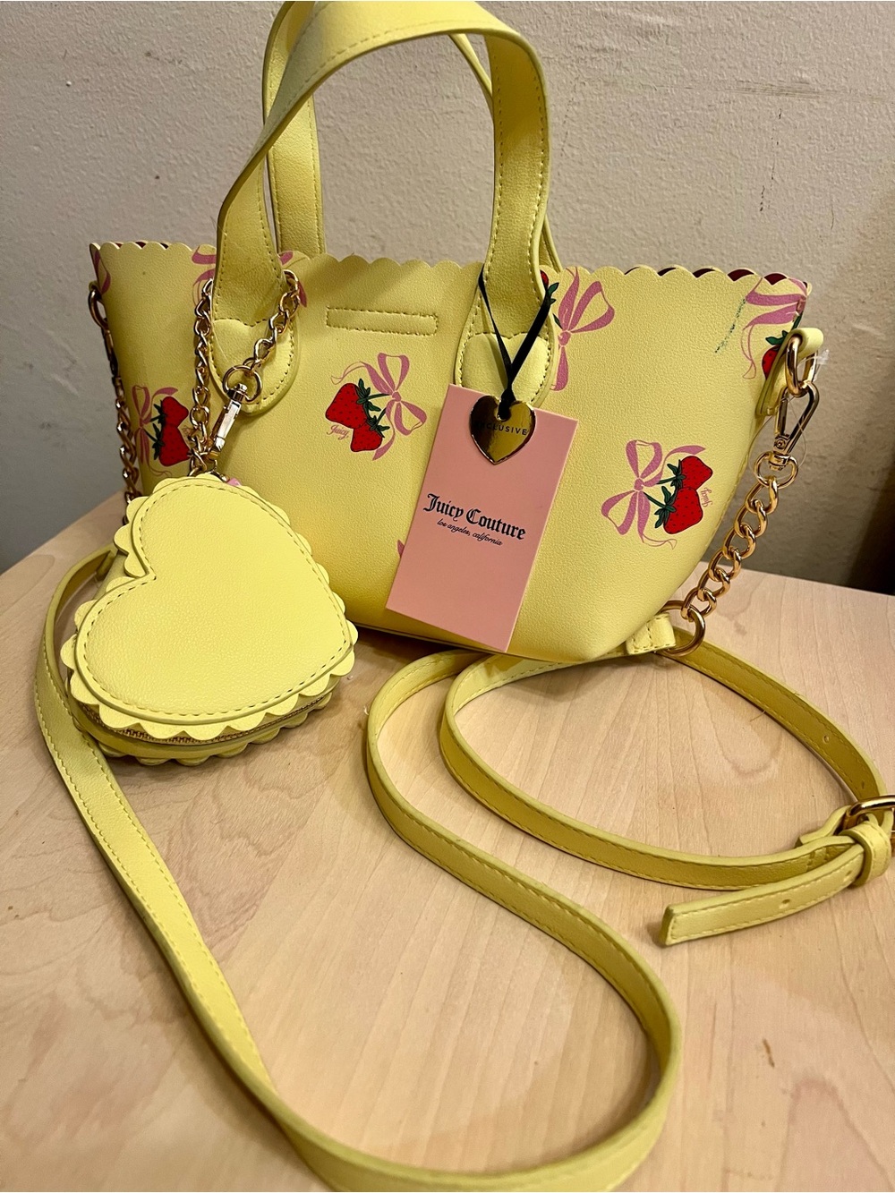 Juicy Couture Yellow Strawberry Tote with Red Strawberry Charm